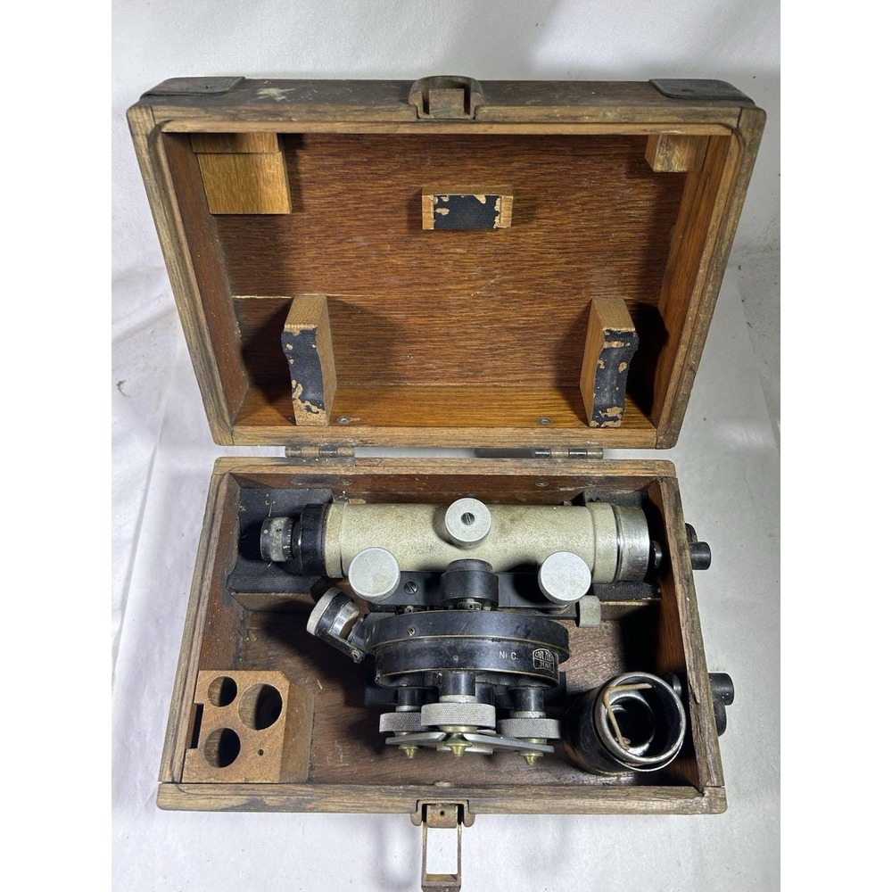 Vintage Carl Zeiss Jena 47902-1 Surveyor Tool Scope Land Wooden Case Collectible